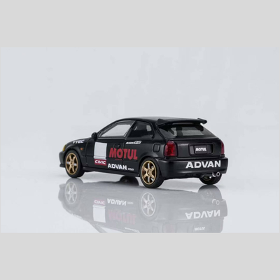*PRE-ORDER* Honda Civic TYPE R (EK9) No Good Racing Motul Magnetic Engine Hood-Removable (Matt Black with Yellow Head Lights), 1:64 Scale