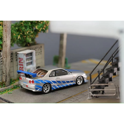 *PRE-ORDER* Nissan Skyline GT-R R34 Silver Blue Livery, 1:64 Scale