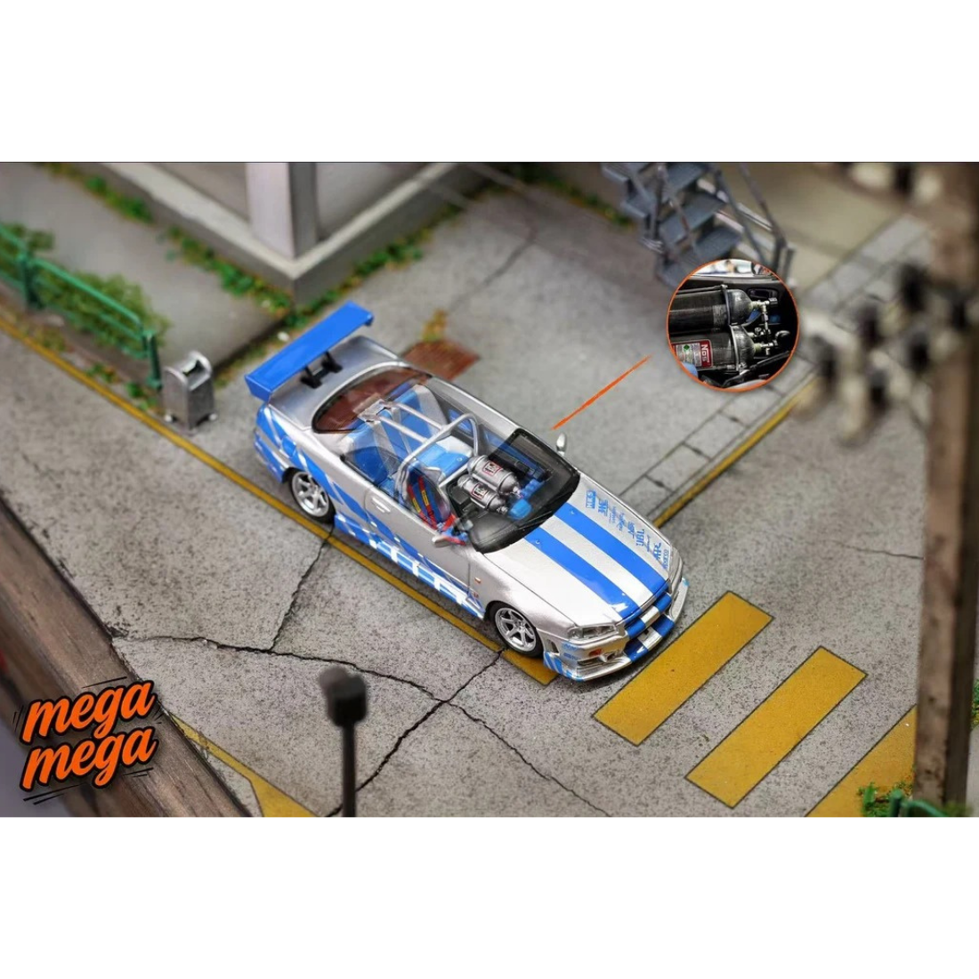 *PRE-ORDER* Nissan Skyline GT-R R34 Silver Blue Livery, 1:64 Scale