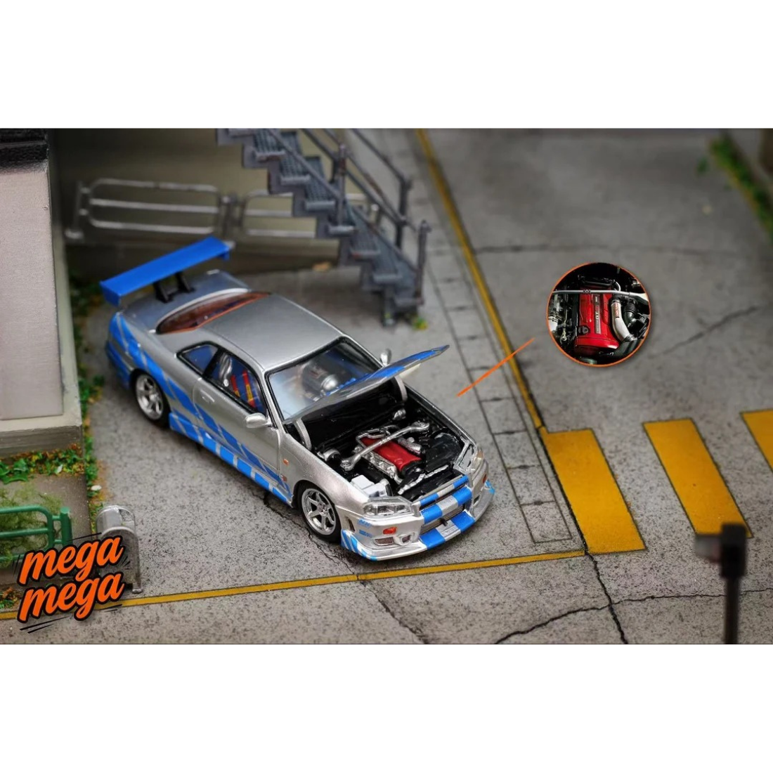 *PRE-ORDER* Nissan Skyline GT-R R34 Silver Blue Livery, 1:64 Scale