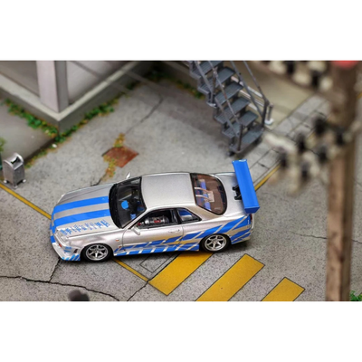 *PRE-ORDER* Nissan Skyline GT-R R34 Silver Blue Livery, 1:64 Scale