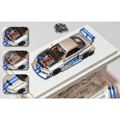 *PRE-ORDER* Skyline ER34, LB-Super Silhourte Wide Body (Removable Hood & 1 Transparent Hood Included) Silver Swirl, 1:64 Scale