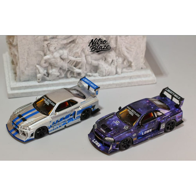 *PRE-ORDER* Skyline ER34, LB-Super Silhourte Wide Body (Removable Hood & 1 Transparent Hood Included) Silver Swirl, 1:64 Scale