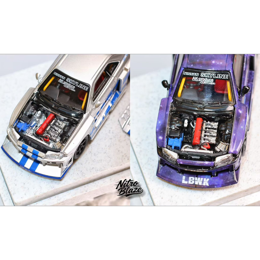 *PRE-ORDER* Skyline ER34, LB-Super Silhourte Wide Body (Removable Hood & 1 Transparent Hood Included) Silver Swirl, 1:64 Scale