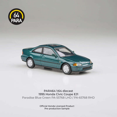 Premium scale diecast model car  – Honda Civic Coupe EJ1 Paradise 1995, 1:64 Scale (Blue Green) Collectible