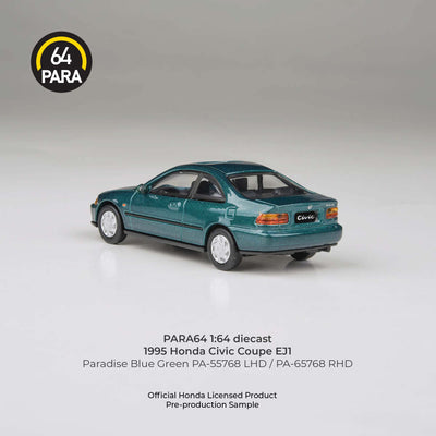 Premium scale diecast model car  – Honda Civic Coupe EJ1 Paradise 1995, 1:64 Scale (Blue Green) Collectible