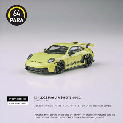 Premium scale diecast model car  – *PRE-ORDER* Porsche 911 GT3 992.2 Cartagena 2025, 1:64 Scale (Yellow) Collectible