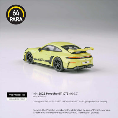 Premium scale diecast model car  – *PRE-ORDER* Porsche 911 GT3 992.2 Cartagena 2025, 1:64 Scale (Yellow) Collectible