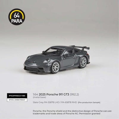 Premium scale diecast model car  – Porsche 911 GT3 (992.2) 2025, 1:64 Scale (Slate Grey) Collectible