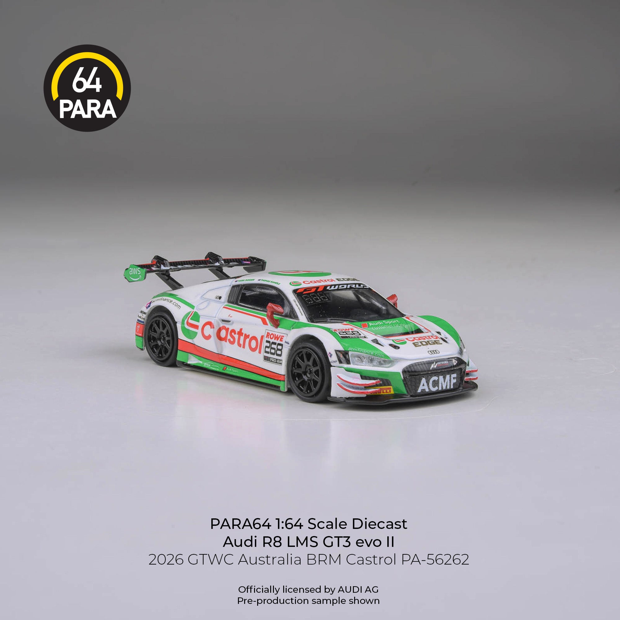 *PRE-ORDER* Audi R8 LMS GT3 EVO II GTWC Australia BRM Castrol 2026, 1:64 Scale