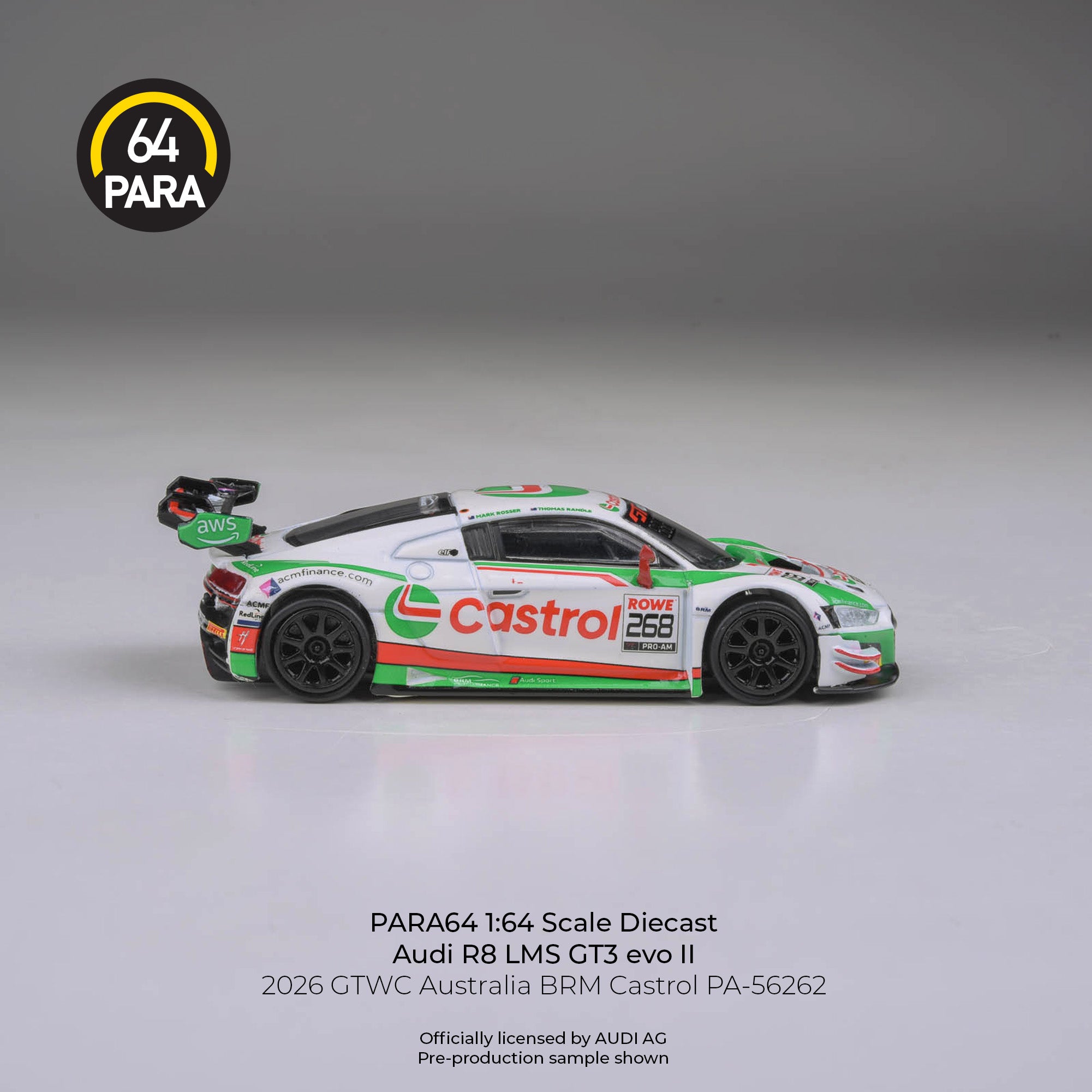 *PRE-ORDER* Audi R8 LMS GT3 EVO II GTWC Australia BRM Castrol 2026, 1:64 Scale