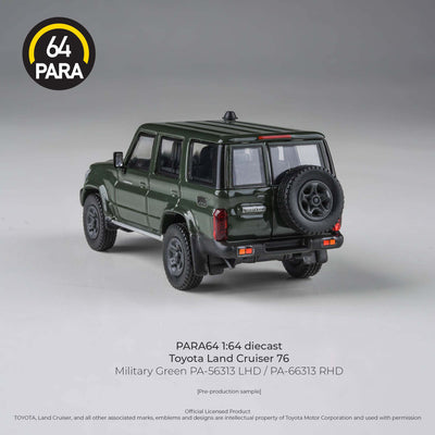 Premium scale diecast model car  – *PRE-ORDER* Toyota Land Cruiser 76 2014, 1:64 Scale (Military Green) Collectible