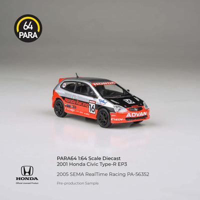 Premium scale diecast model car  – Honda Civic 2005 SEMA RealTime Racing, 1:64 Scale (Red) Collectible