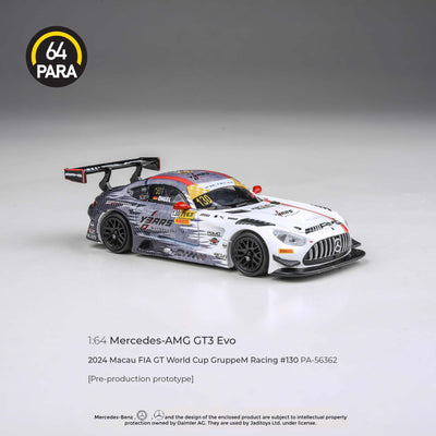 Premium scale diecast model car  – Mercedes-AMG GT3 Evo 2024 Macau FIA GT World Cup GruppeM Racing #130, 1:64 Scale (Multicolor) Collectible