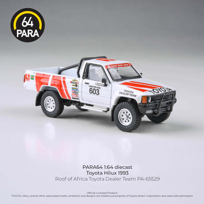 Premium scale diecast model car  – *PRE-ORDER* Toyota Hilux 1993 Roof Of Africa Toyota Dealer Team 1995, 1:64 Scale Collectible