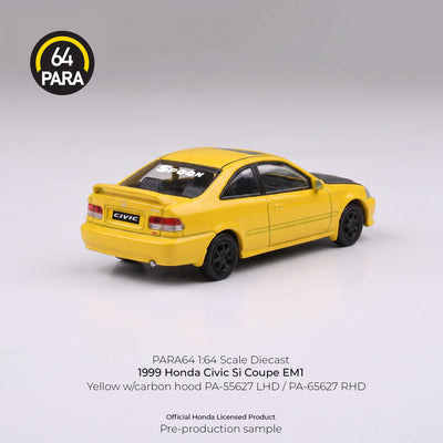 *PRE-ORDER* Honda Civic Coupe EM1 Yellow with Carbon hood 1999, 1:64 Scale