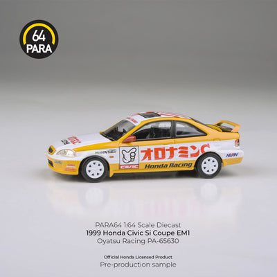 Premium scale diecast model car  – Honda Civic EM1 Oyatsu Racing 1999, 1:64 Scale (Yellow) Collectible