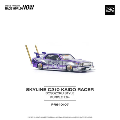 Premium scale diecast model car  – Skyline C210 Kaido Racer Bosozoku Style, 1:64 Scale Collectible