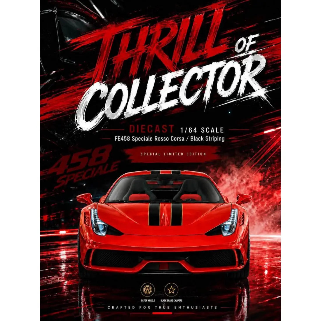 *PRE-ORDER*Ferrari 458 Speciale (TC-D-FE458SP) Rosso Corsa with Black Stripe (Limited to 500pcs), 1:64 Scale 