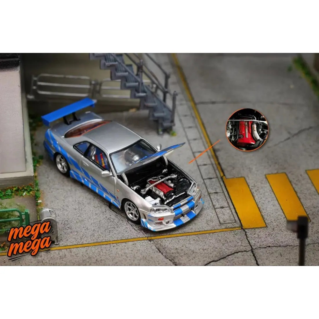 *PRE-ORDER* Nissan Skyline GT-R R34 Silver Blue Livery, 1:64 Scale 