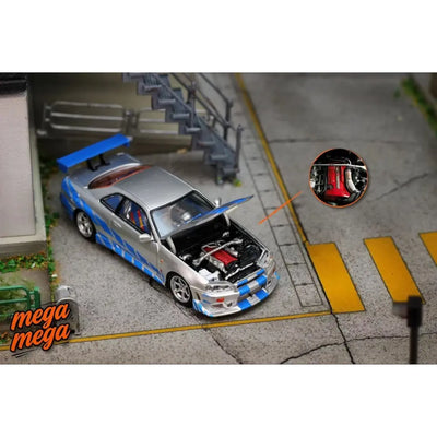 *PRE-ORDER* Nissan Skyline GT-R R34 Silver Blue Livery, 1:64 Scale 