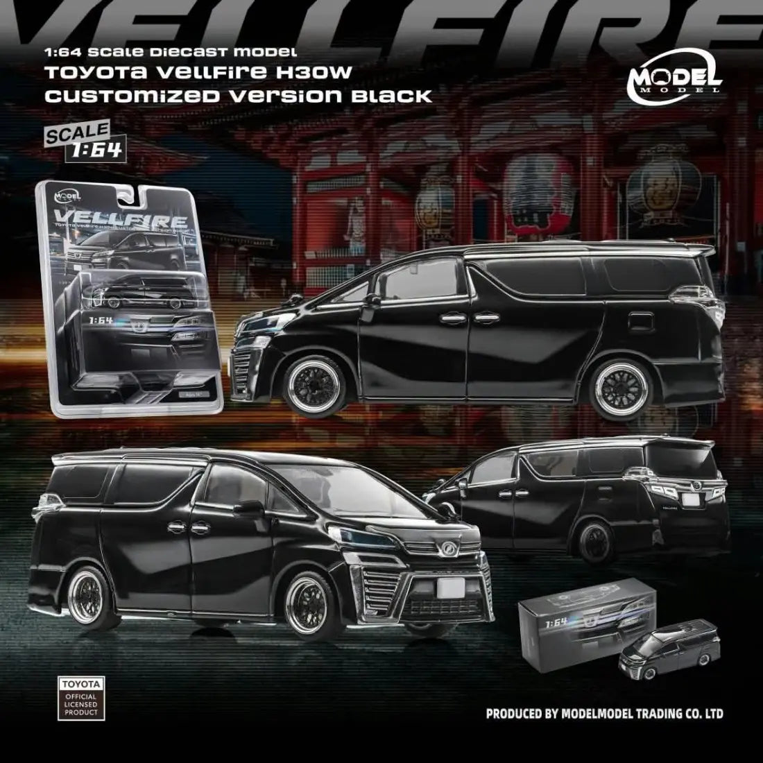 *PRE-ORDER* Toyota Vellfire H30W Customized Version, 1:64 Scale (Black) 