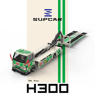 *PRE-ORDER* SUPCAR H300 Flatbed Transport Trailer - Model 77 - White and Green Graffiti Green Dinosaur Painted, 1:64 Scale