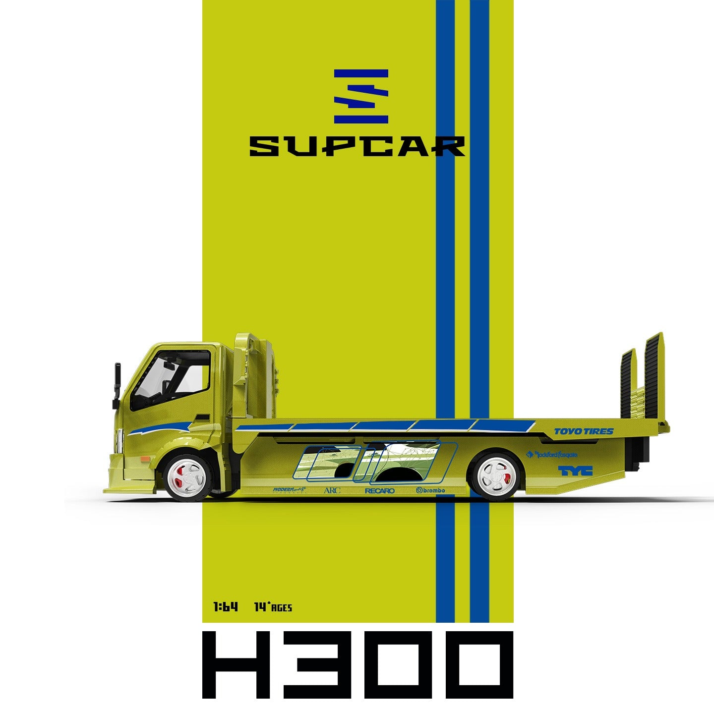*PRE-ORDER* SUPCAR 1:64 H300 Flatbed Transport Trailer - Fast and Furious Lime Yellow Painted, 1:64 Scale