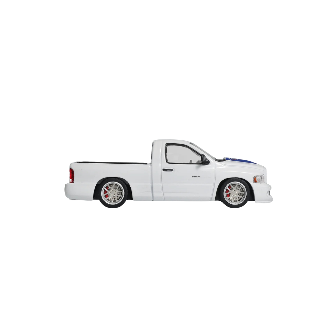 Premium scale diecast model car  – *PRE-ORDER* Dodge Ram SRT-10 (2003), 1:64 Scale (White with Blue Stripes) Collectible