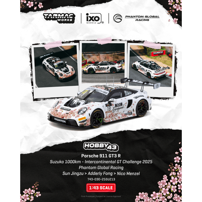 Premium scale diecast model car  – *PRE-ORDER* Porsche 911 GT3 R Suzuka 1000km - Intercontinental GT Challenge Phantom Global Racing Sun Jingzu / Adderly Fong / Nico Menzel 2025, 1:43 Scale Collectible