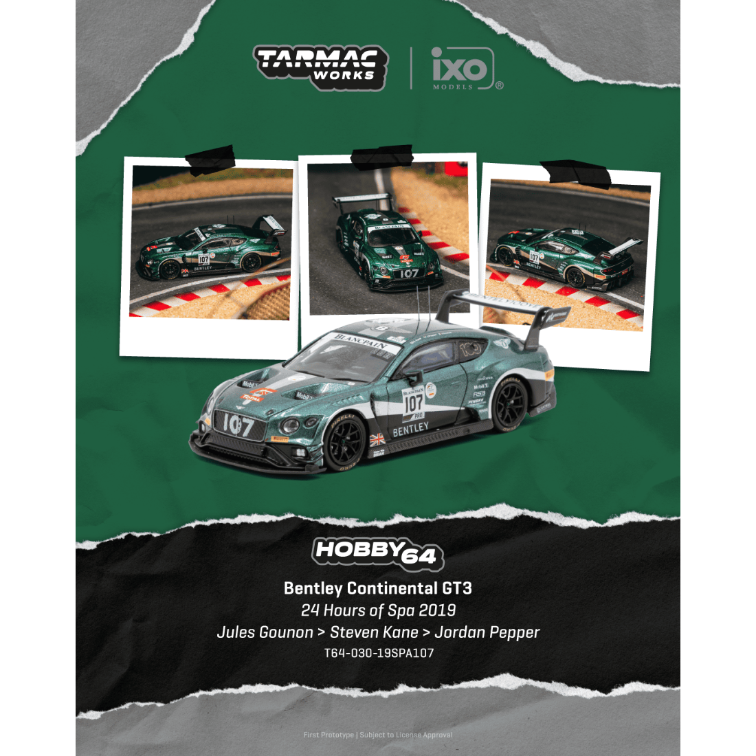 *PRE-ORDER* Bentley Continental GT3 24 Hours of Spa 2019 Jules Gounon / Steven Kane / Jordan Pepper, 1:64 Scale