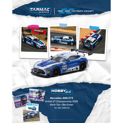 *PRE-ORDER* Mercedes-AMG GT3 British GT Championship 2026 Kevin Tse / Ben Green Model Car + Trading Cards Combo Set, 1:64 Scale