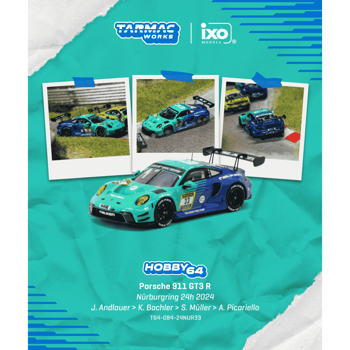 *PRE-ORDER* X iXO Models Porsche 911 GT3 R Nürburgring 24h 2024 Julien Andlauer / Klaus Bachler / Sven Müller / Alessio Picariello, 1:64 Scale
