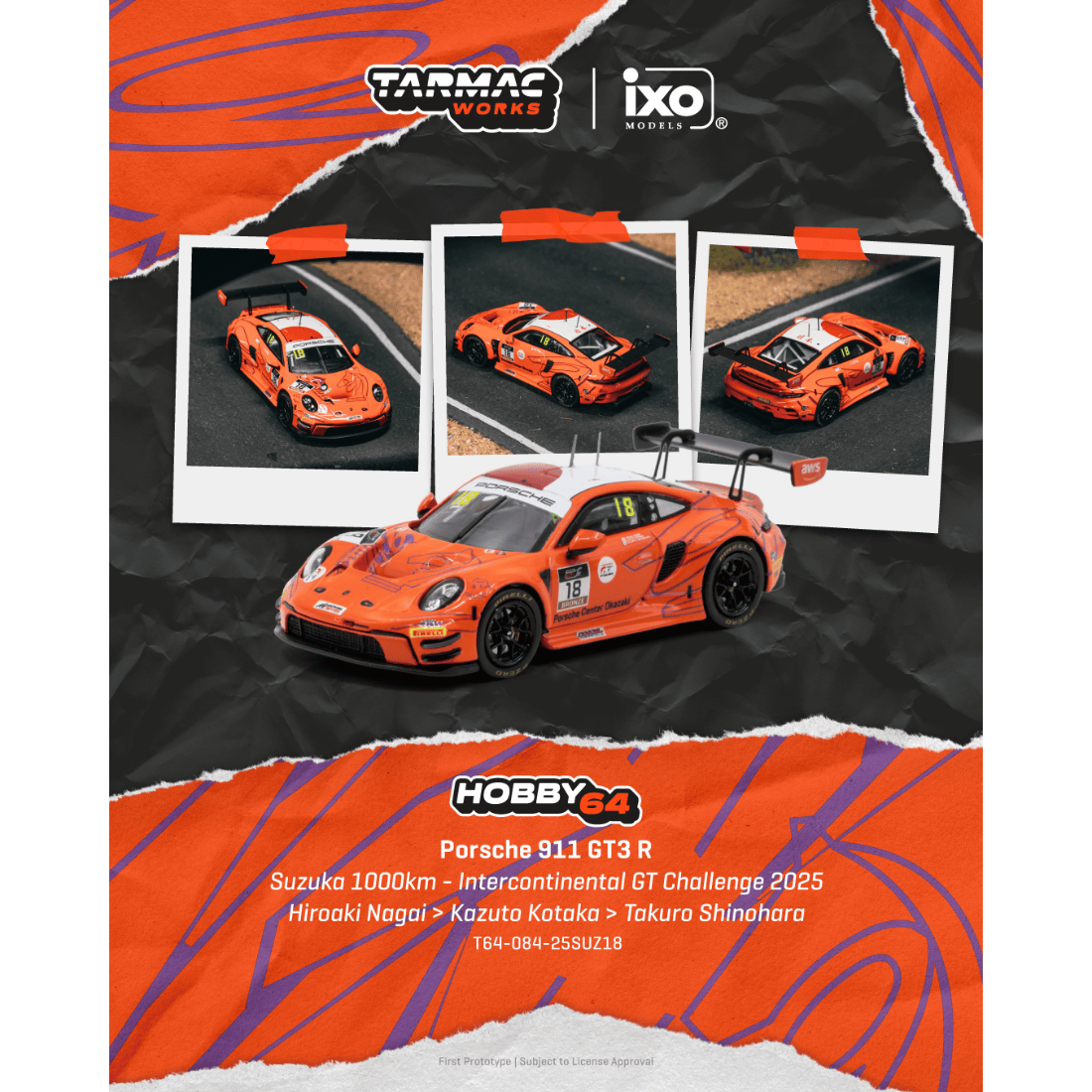 *PRE-ORDER* Porsche 911 GT3 R Suzuka 1000km - Intercontinental GT Challenge 2025 Hiroaki Nagai / Kazuto Kotaka / Takuro Shinohara, 1:64 Scale