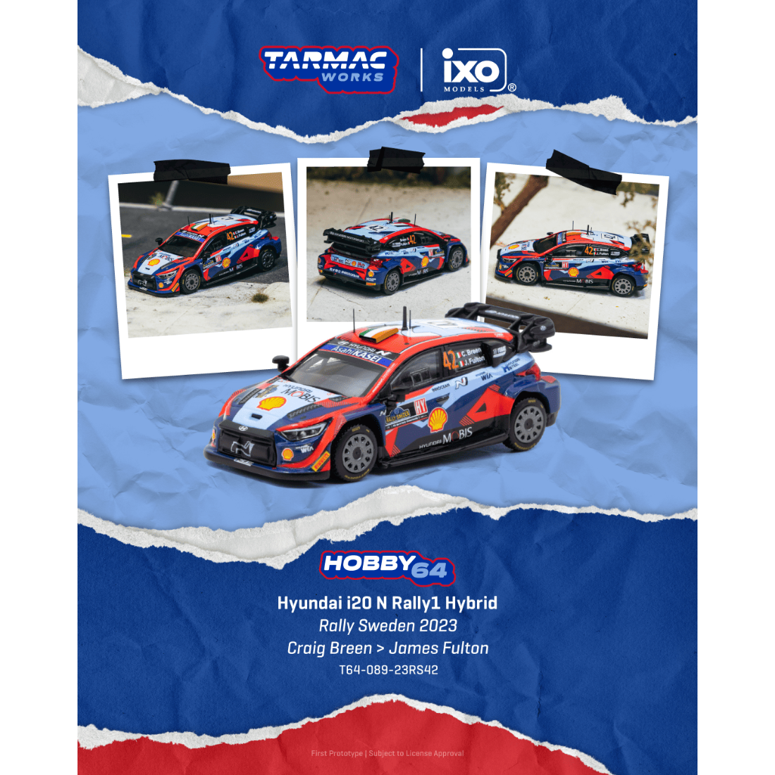 *PRE-ORDER* Hyundai i20 N Rally1 Hybrid Rally Sweden 2023 Craig Breen / James Fulton, 1:64 Scale