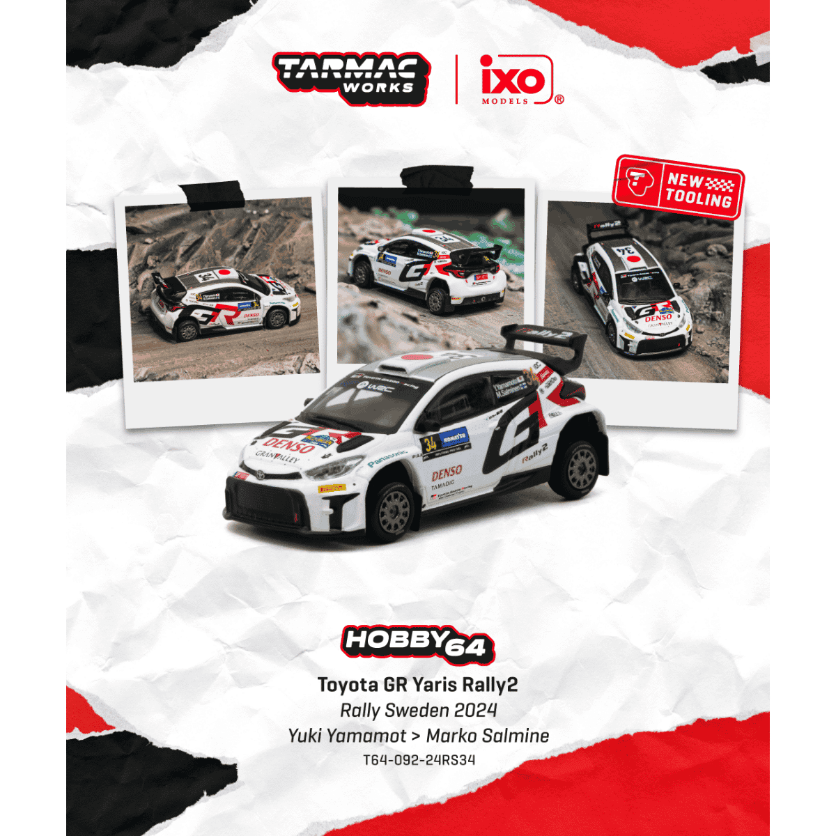*PRE-ORDER* X iXO Models Toyota GR Yaris Rally2 Sweden 2024 Yuki Yamamoto / Marko Salminen, 1:64 Scale