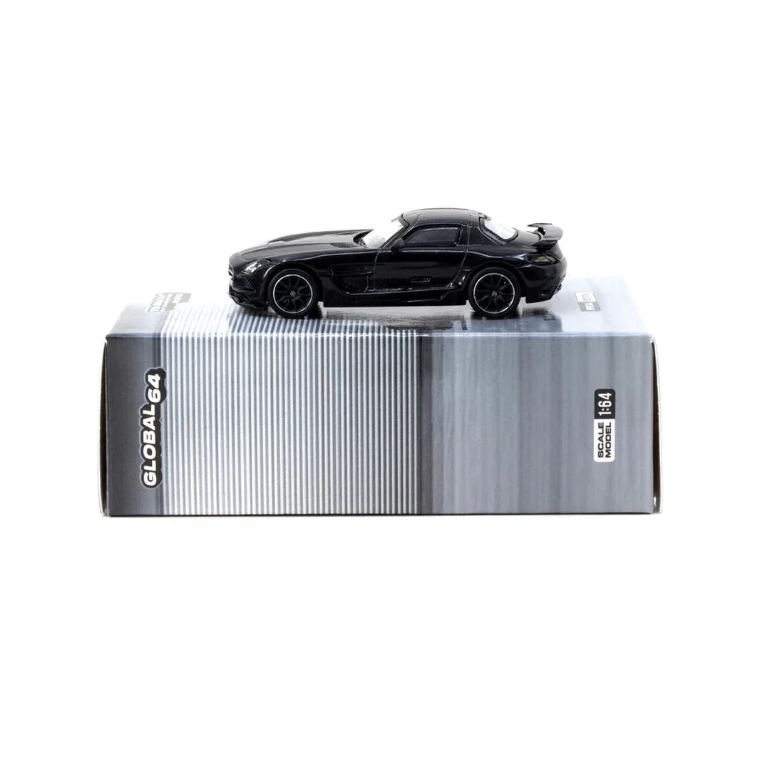 Premium scale diecast model car  – Mercedes-Benz SLS AMG Coupé Singapore Special Edition - Global64, 1:64 Scale (Black) Collectible