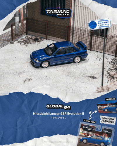*PRE-ORDER* Mitsubishi Lancer GSR Evolution II Chance of Chase Car, 1:64 Scale (Blue) Blister Pack