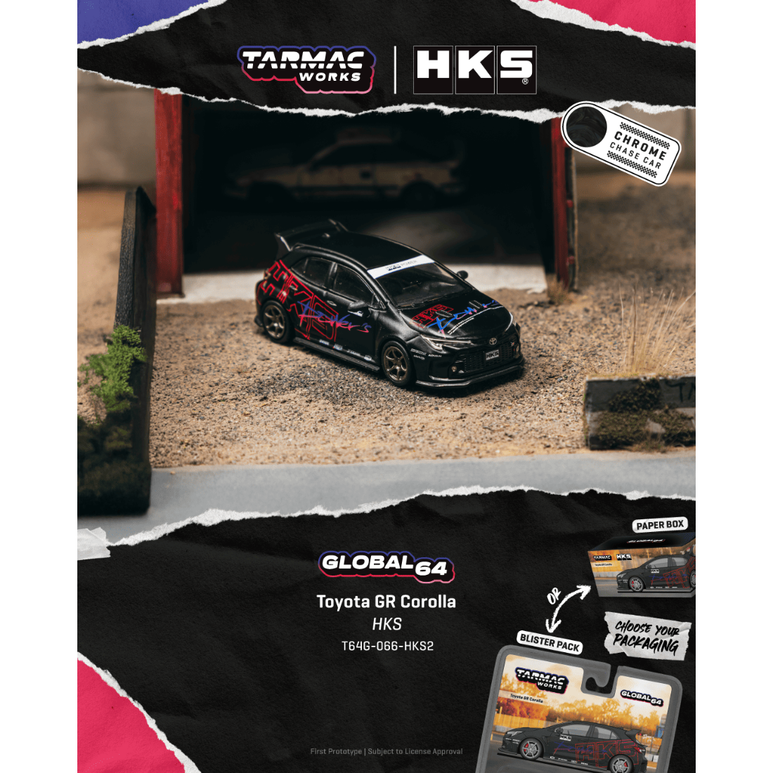 *Pre-Orders* Toyota GR Corolla HKS (Chance of Chase Car - Chrome Black Body), 1:64 Scale