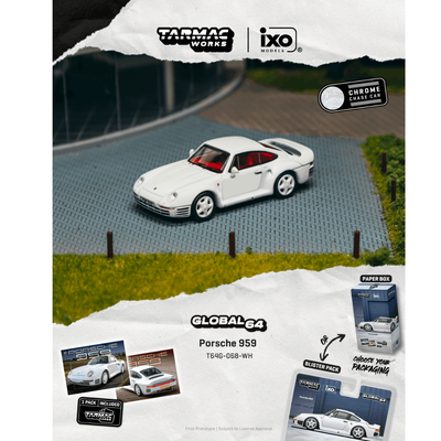 Premium scale diecast model car  – *PRE-ORDER* Porsche 959 Chance of Chase Car (Model Car + Trading Cards Combo Set), 1:64 Scale (White) Collectible