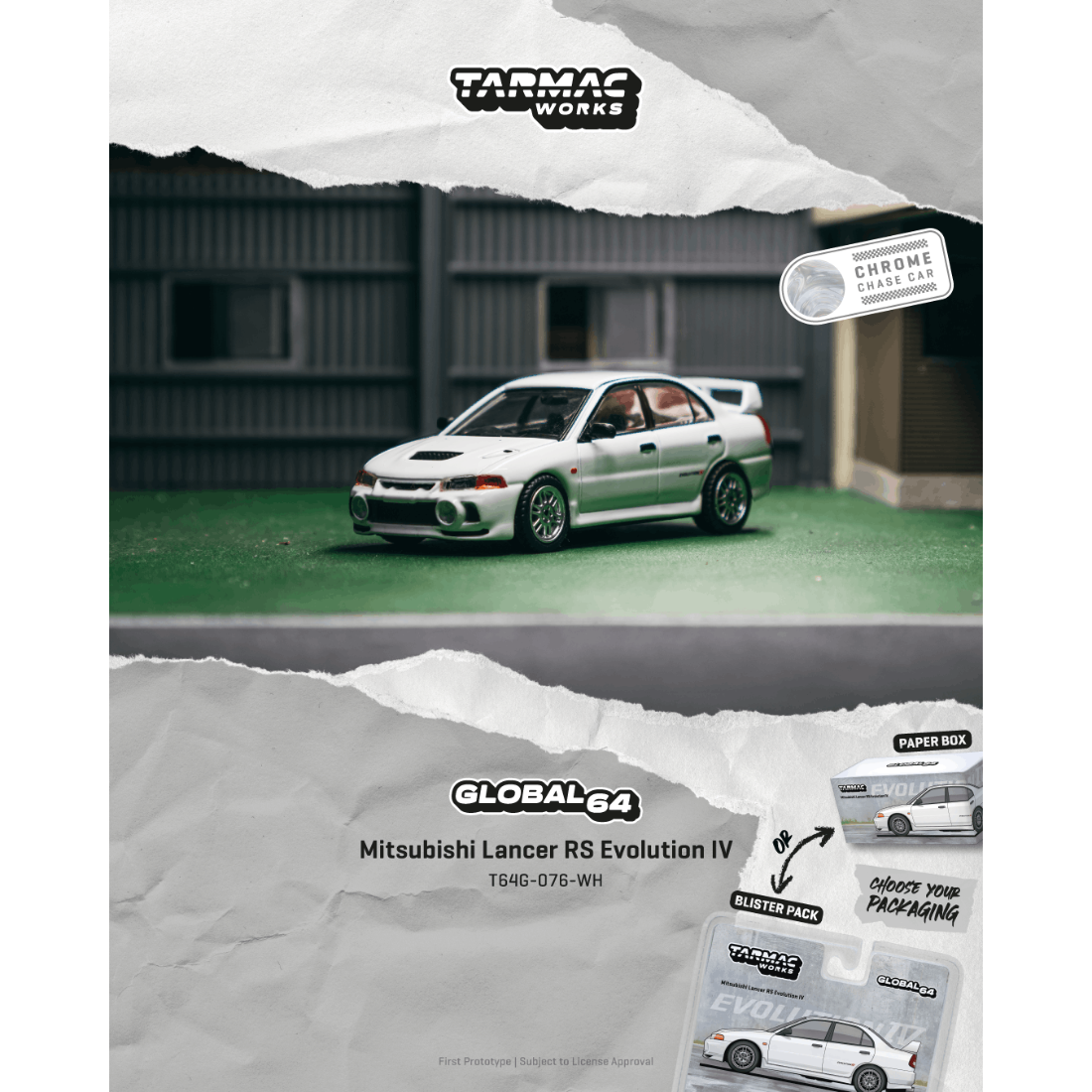 *PRE-ORDER* Mitsubishi Lancer RS Evolution IV (White) Chance of Chase Car, 1:64 Scale