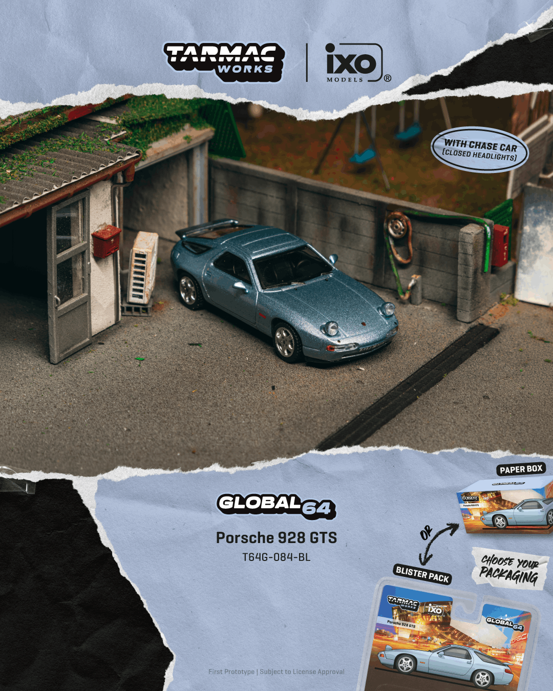 *PRE-ORDER* X iXO Models Porsche 928 GTS Chance of Chase Car with Closed Head-Light, 1:64 Scale (Blue Metallic)