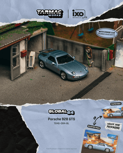 *PRE-ORDER* X iXO Models Porsche 928 GTS  Chance of Chase Car with Closed Head-Light, 1:64 Scale (Blue Metallic)