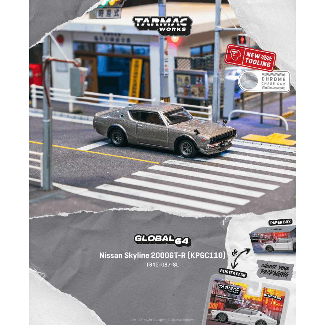 *PRE-ORDER* Nissan Skyline 2000GT-R (KPGC110) Silver (Chance of Chase Car), 1:64 Scale
