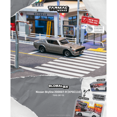 *PRE-ORDER* Nissan Skyline 2000GT-R (KPGC110) Silver (Chance of Chase Car), 1:64 Scale