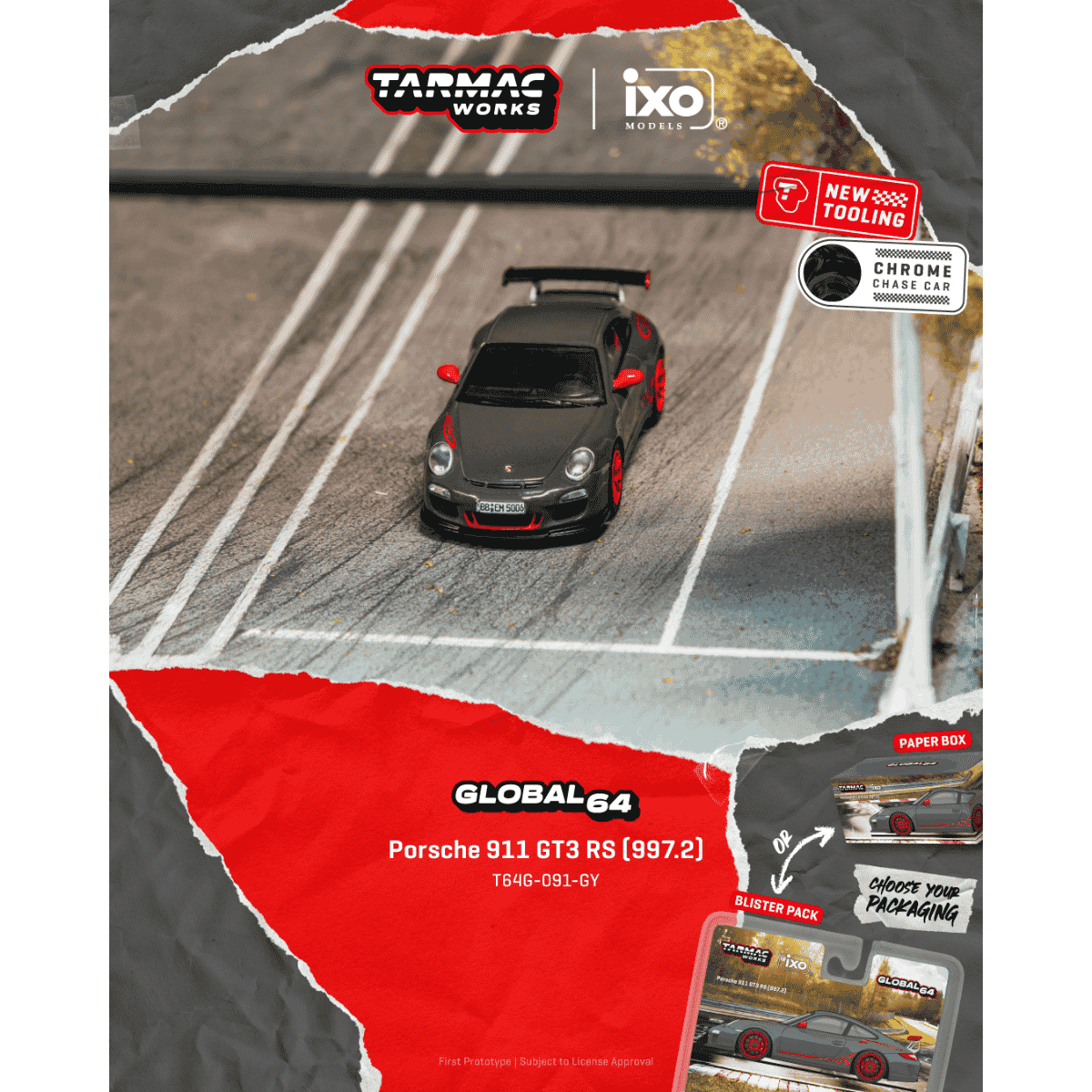*PRE-ORDER* X iXO Models Porsche 911 GT3 RS (997.2) Chance of Chase Car, 1:64 Scale (Grey)