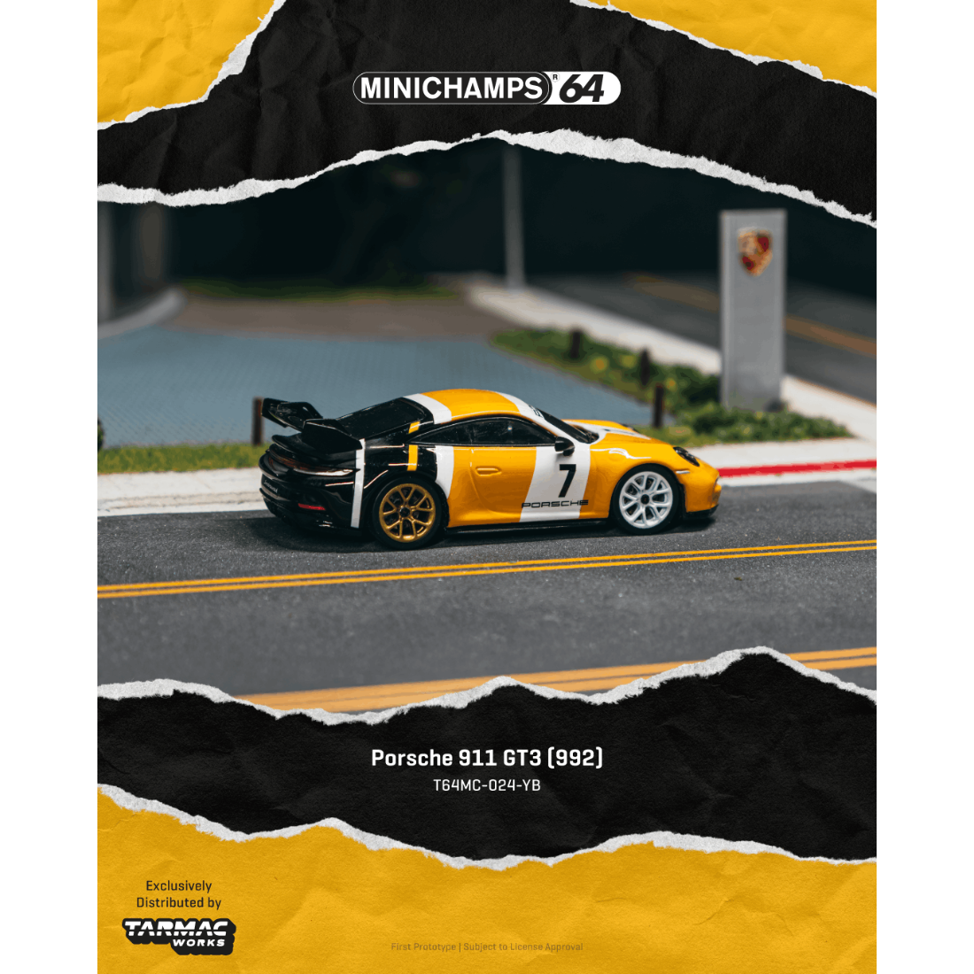 *PRE-ORDER* Porsche 911 GT3 (992), 1:64 Scale (Yellow/Black)