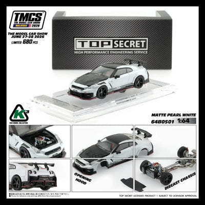 *TMCS 2026* Top Secret  35GT-R White Pearl Matte with Carbon Bonnet, 1:64 Scale