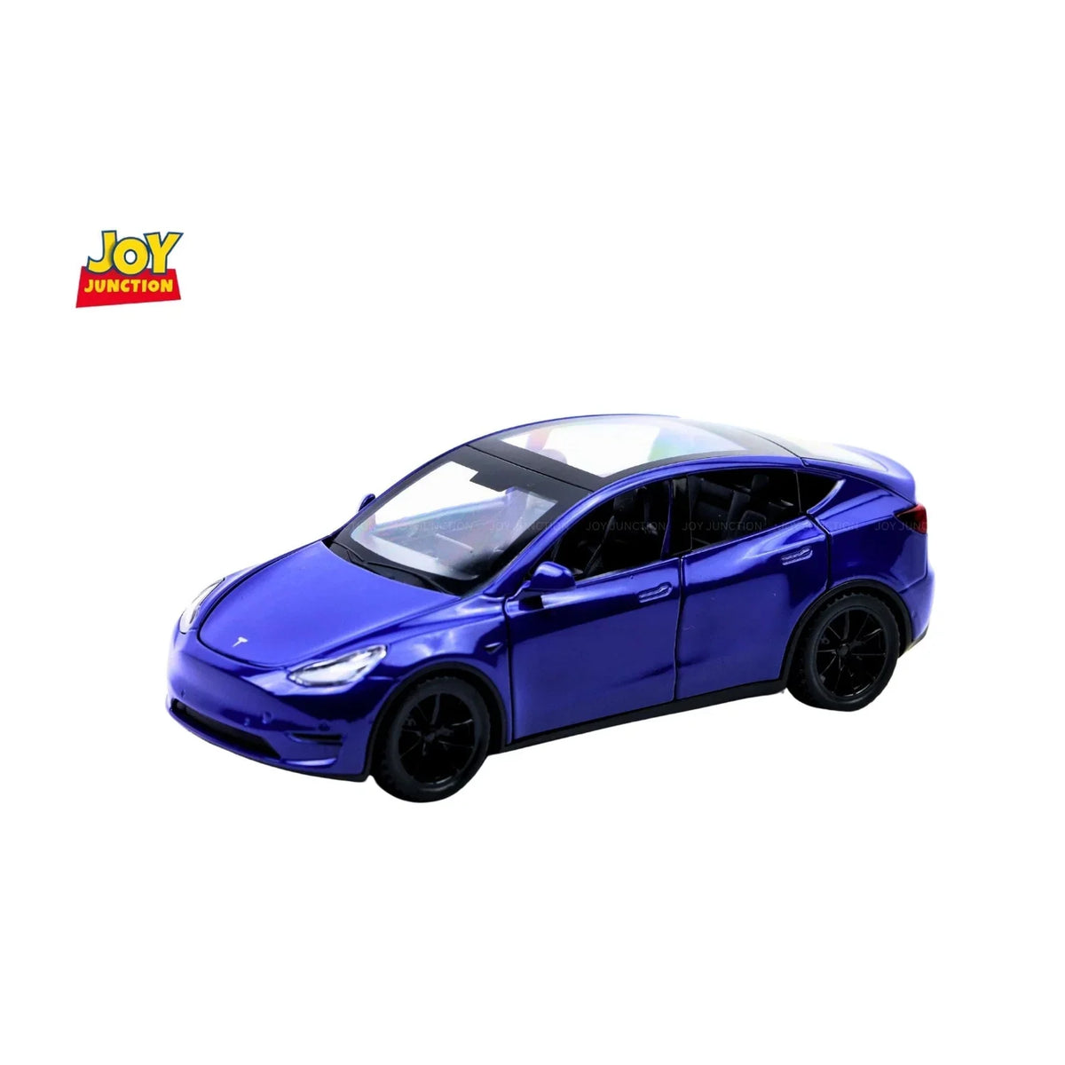 Tesla Model Y Pullback Toy Car - Light, Sound with Openable Doors, 1:32 Scale (Blue)