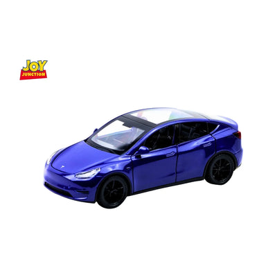 Tesla Model Y Pullback Toy Car - Light, Sound with Openable Doors, 1:32 Scale (Blue)